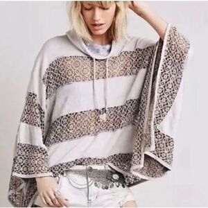 Free People Mama Crochet Marled Tie-dye French Terry Cowl Neck Poncho M